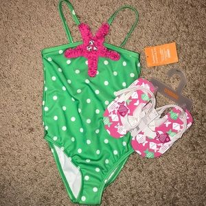 Gymboree Bathing Suit with Velcro Flip Flops & Hat